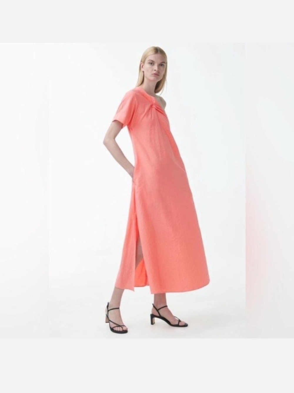 Coral Pink Short-Sleeve Maxi Dress COS-size 2